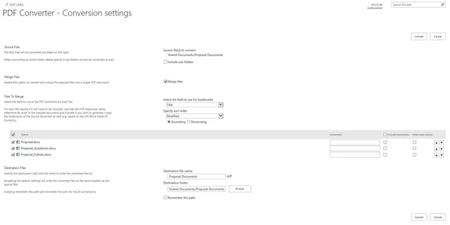 conversion settings page